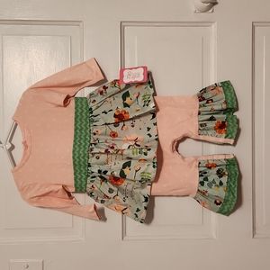 12M Light Pink & Green Ricrac & Ruffles skirted romper.